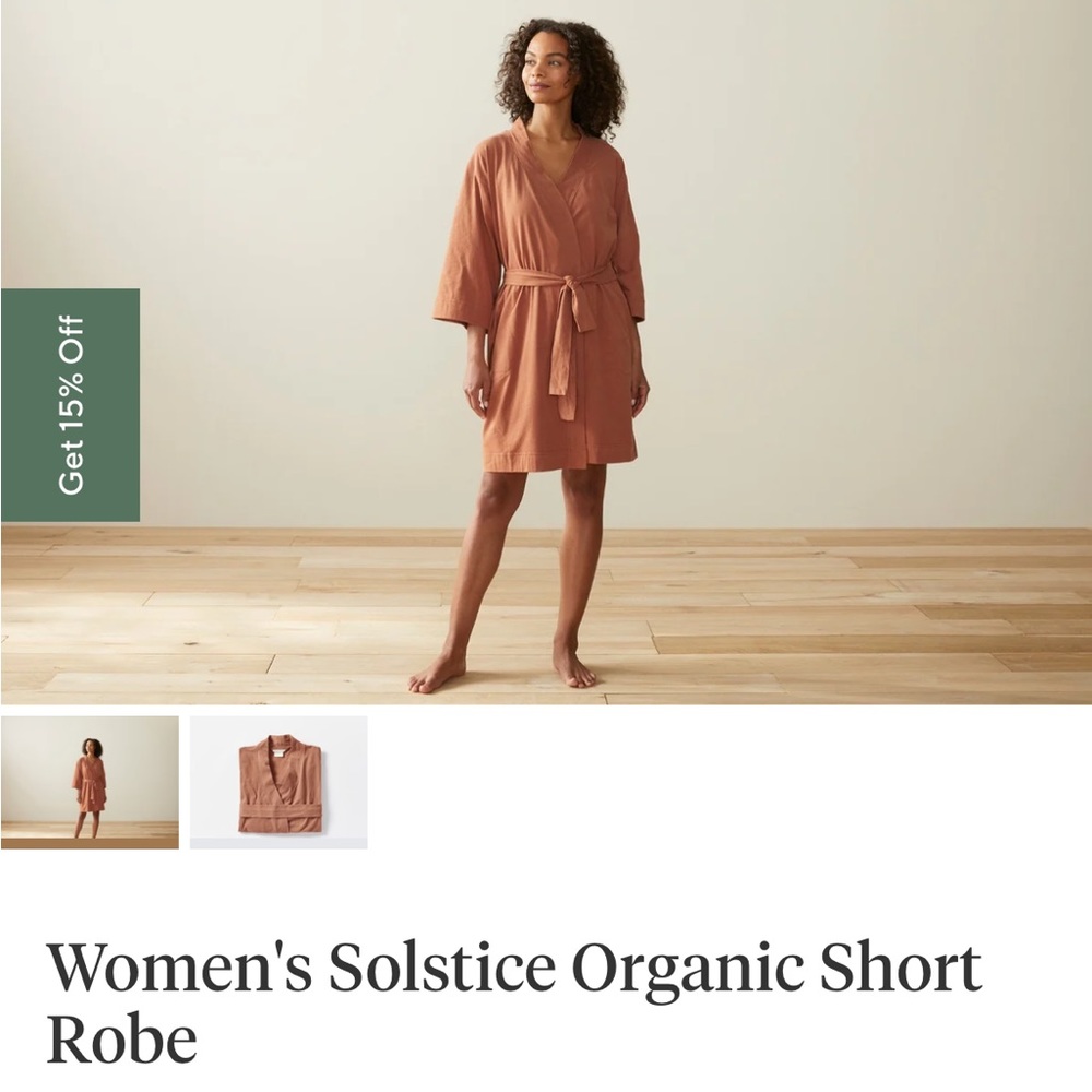 NWT Women's Solstice Organic Short Robe (Cinnamon)